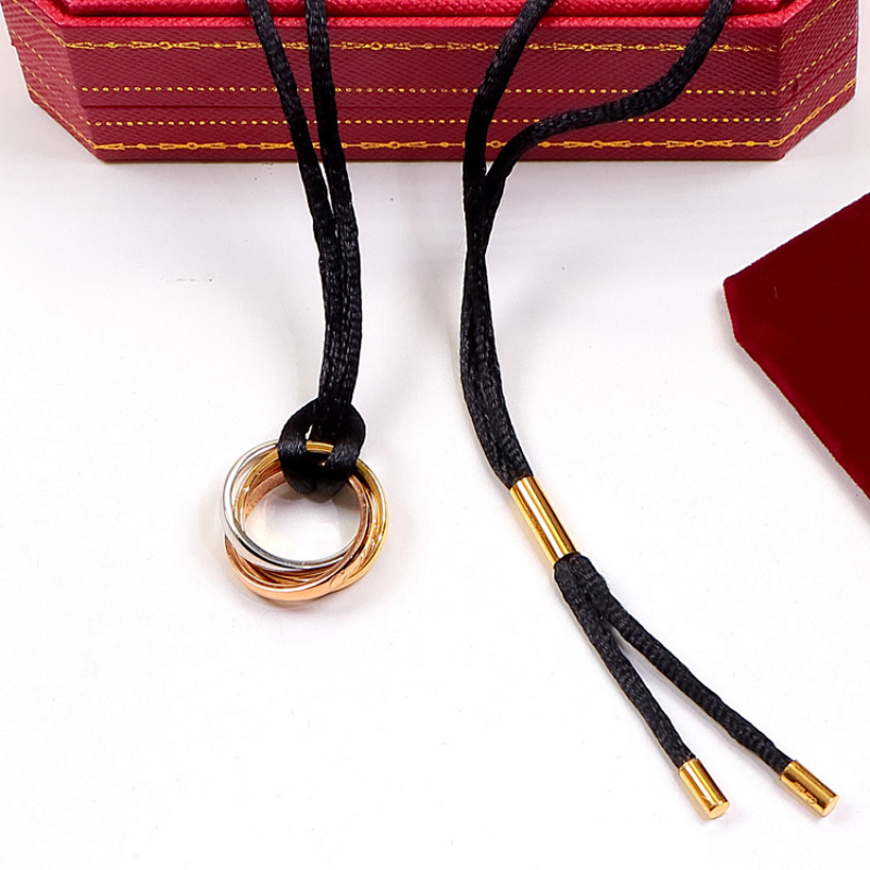 CAN38 Classic Three Ring Necklace for Men and Women, Couple's Necklace, Stainless Steel Gilded Jewelry