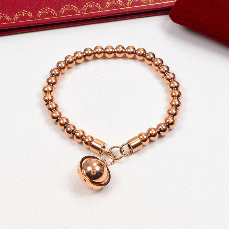 CAB29  Round bead bracelet globe bracelet 316L stainless steel gold-plated jewelry about 18cm