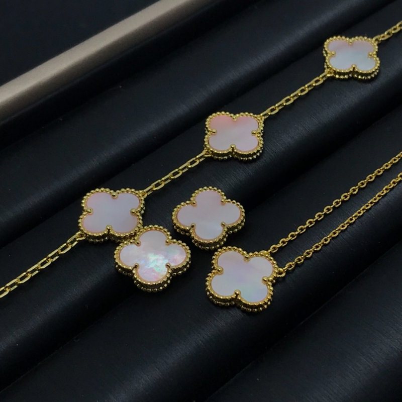 VAN66  New Women's Rose Pink Belly Earnail Bracelet, Necklace Set Jewelry