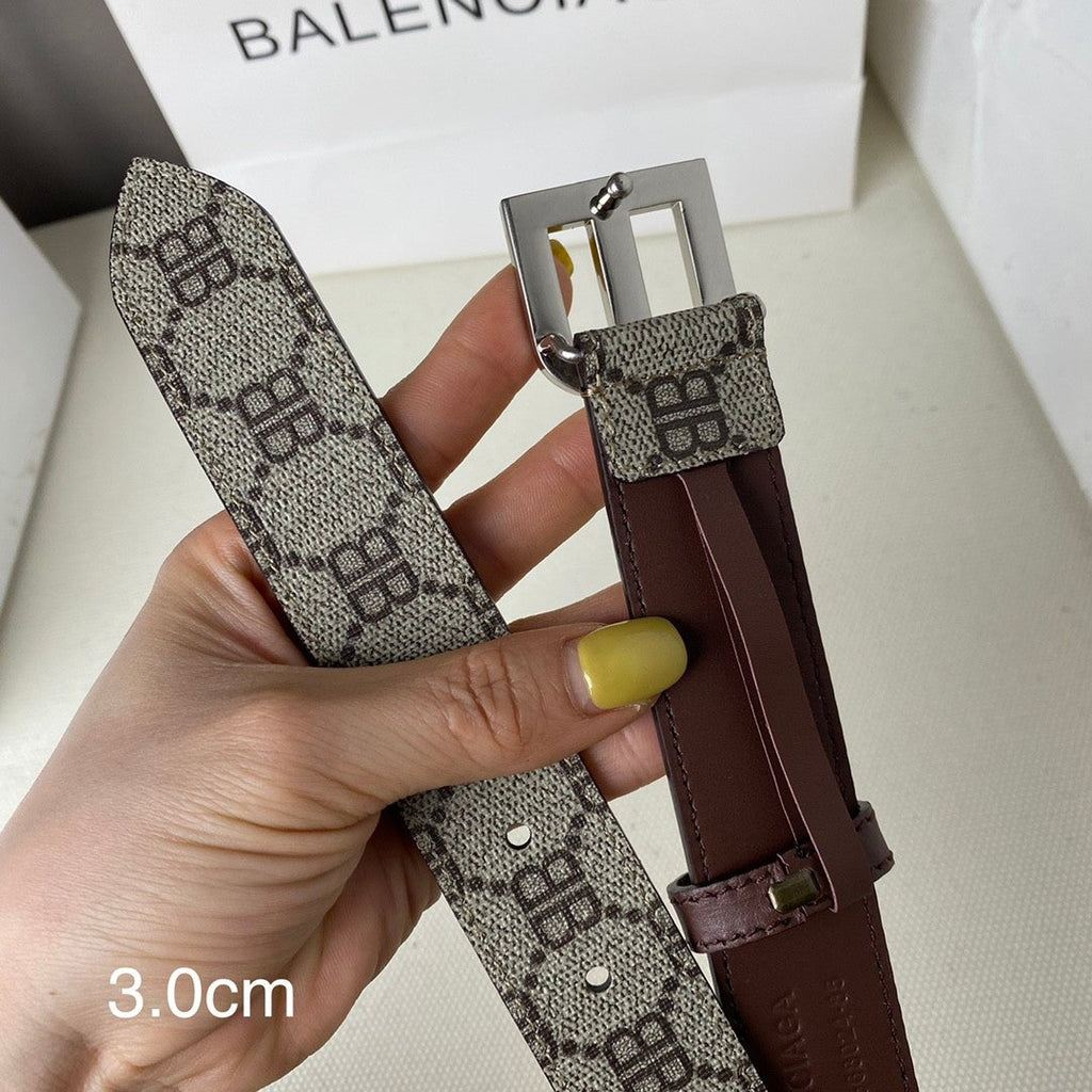 Dual Width 3.0&4.0CM Monogram Canvas Cowhide Belt Double BB Pin Buckle Designer Inspired Men Reversible Waist Belt
