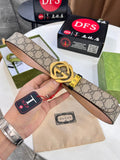 3.8CM Monogram Canvas Top Grain Cowhide Men Belt Round Steel Buckle Designer Inspired Waist Belt