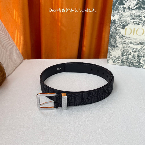 3.5CM Embroidered Letter Genuine Cowhide Men Belt Brass Engraved Buckle Designer Inspired Business Waist Belt