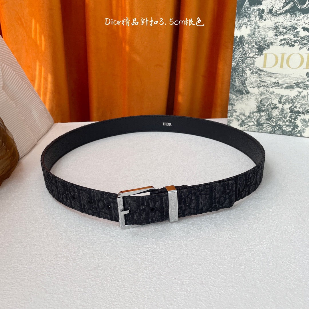 3.5CM Embroidered Letter Genuine Cowhide Men Belt Brass Engraved Buckle Designer Inspired Business Waist Belt