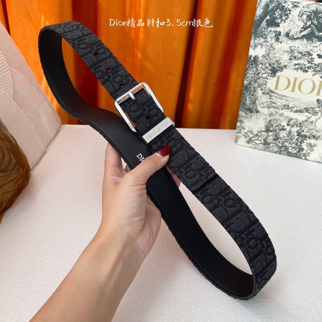 3.5CM Embroidered Letter Genuine Cowhide Men Belt Brass Engraved Buckle Designer Inspired Business Waist Belt