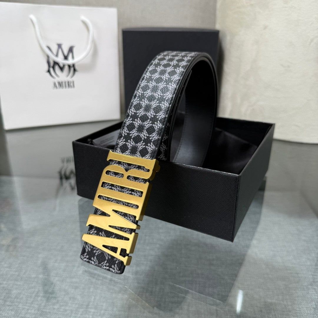 3.8cm Reversible Houndstooth Cowhide Belt | Designer Inspired Gold Steel Letter Buckle Men Street Waist Strap Gift For Him
