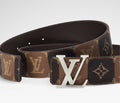 40MM Double Sided Monogram Canvas Cowhide Men Belt Silver Tone Letter Buckle Designer Inspired Reversible Waist Belt