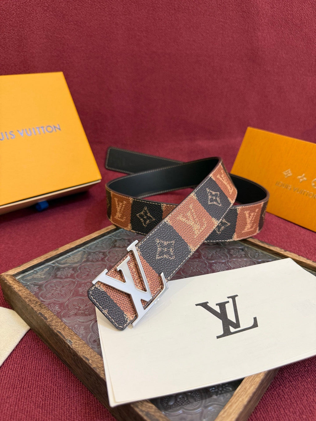 40MM Double Sided Monogram Canvas Cowhide Men Belt Silver Tone Letter Buckle Designer Inspired Reversible Waist Belt