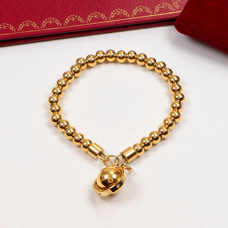 CAB29  Round bead bracelet globe bracelet 316L stainless steel gold-plated jewelry about 18cm