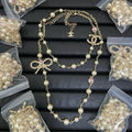CHN118  Women's Bow Double C Pearl Sweater Chain Jewelry