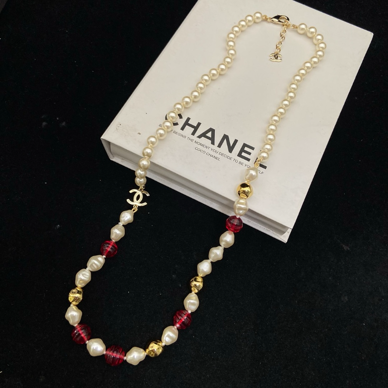 CHN113  Women's Double C Pearl Long Necklace/Sweater Chain Jewelry