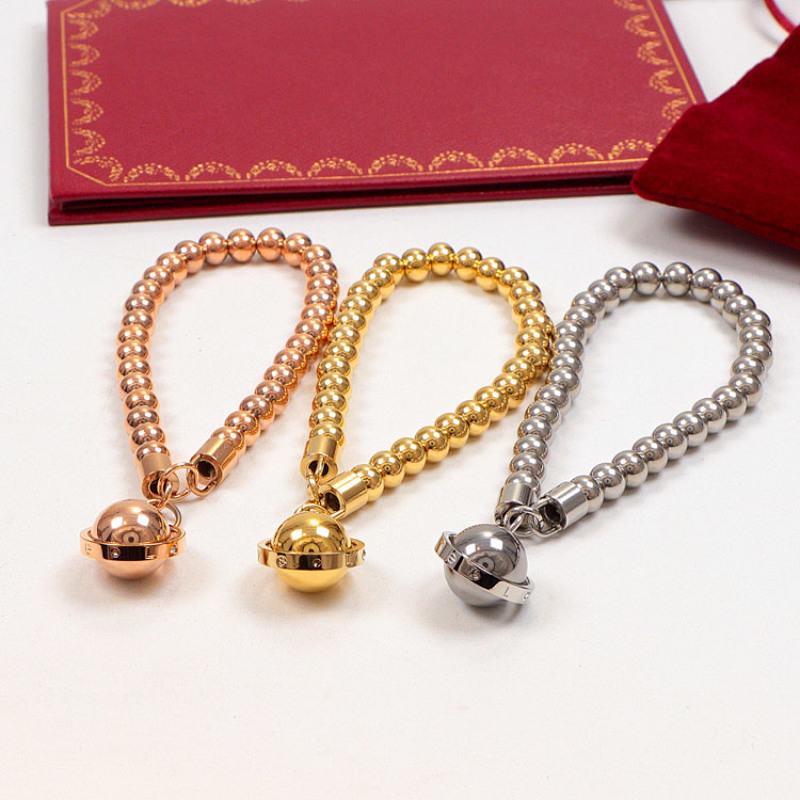 CAB29  Round bead bracelet globe bracelet 316L stainless steel gold-plated jewelry about 18cm