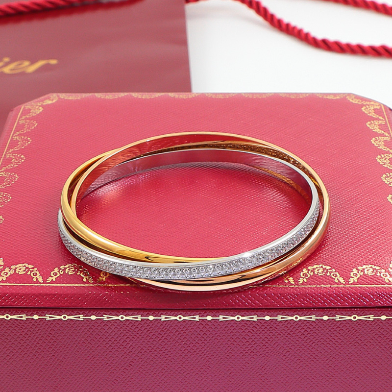 CAB59 Classic luxury three ring tricolor diamond studded bracelet women jewelry inside about 16.5cm