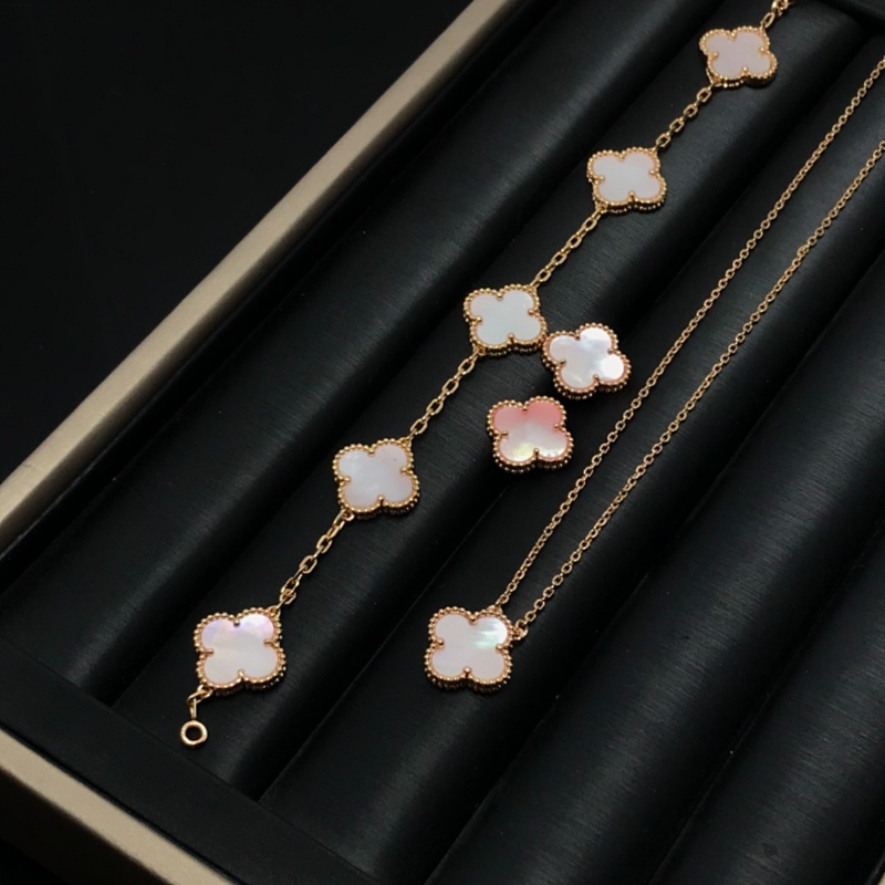 VAN66  New Women's Rose Pink Belly Earnail Bracelet, Necklace Set Jewelry