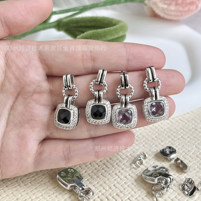 DY DE65 European and American Popular Versatile Zircon Link Twisted Double Button Earrings Jewelry