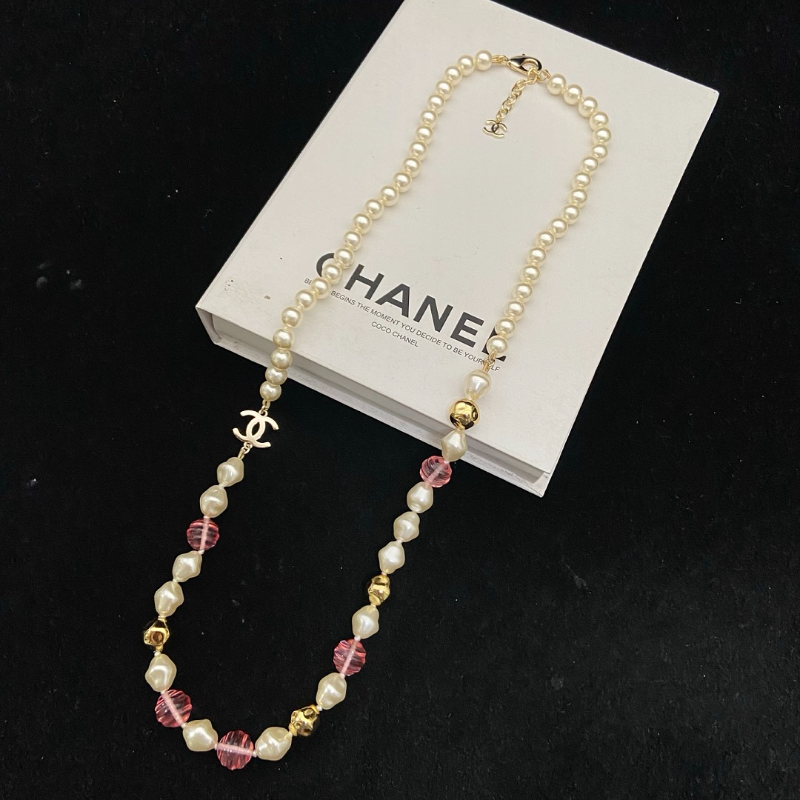 CHN113  Women's Double C Pearl Long Necklace/Sweater Chain Jewelry