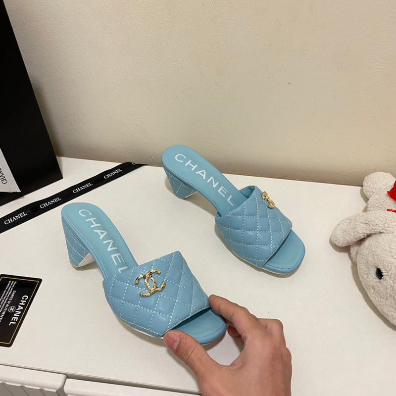 MCS54 Leather slippers Women Heel 6CM shoes 35-41 With box