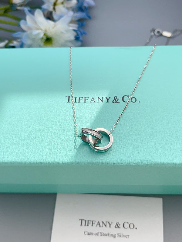 X642    Women's titanium steel buckle ring double ring necklace jewelry