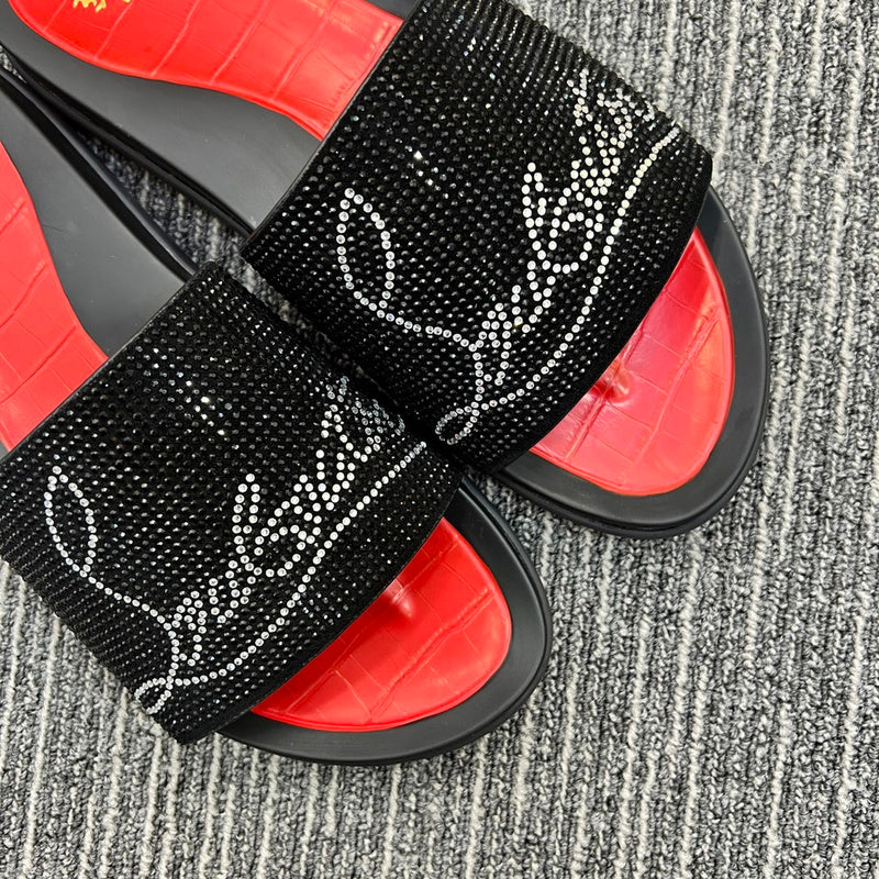 YCL10 Women Christian Louboutin Red Sole Rhinestone Leather Slippers High Quality With Box