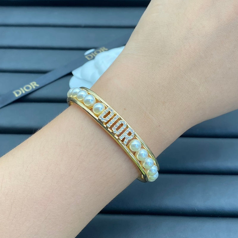 DB108   Pearl and Crystal Diamonds Medieval Letter Bracelet  Jewelry