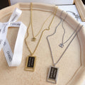 X012   Women's titanium steel double black square necklace jewelry