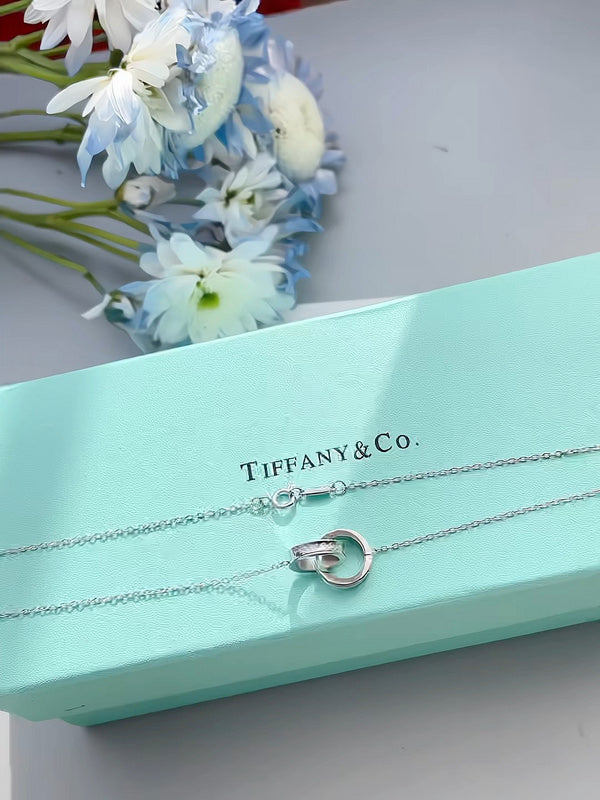 X642    Women's titanium steel buckle ring double ring necklace jewelry
