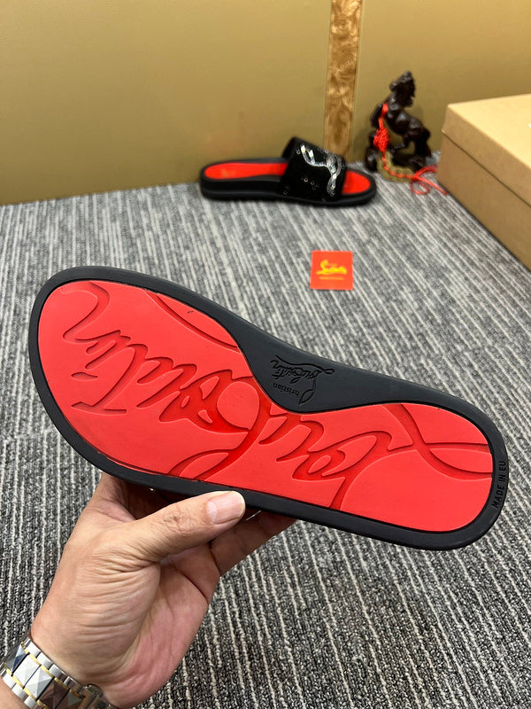 YCL10 Women Christian Louboutin Red Sole Rhinestone Leather Slippers High Quality With Box