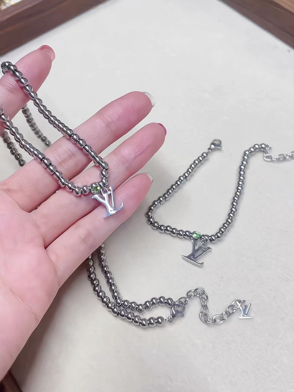X661  Men's titanium steel bracelet necklace set jewelry