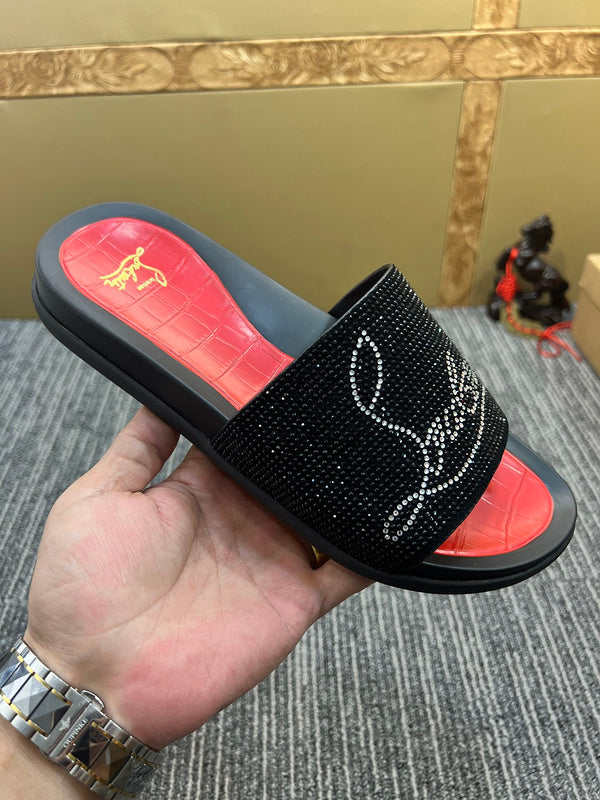 YCL10 Women Christian Louboutin Red Sole Rhinestone Leather Slippers High Quality With Box