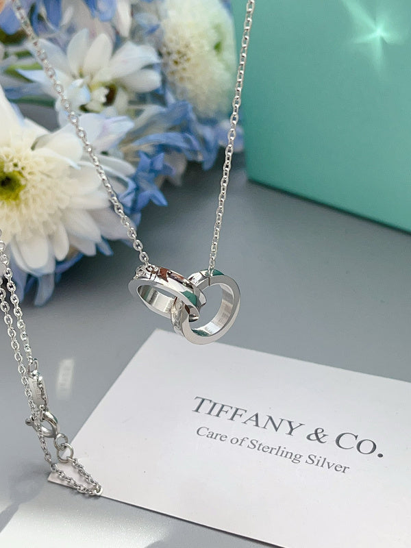 X642    Women's titanium steel buckle ring double ring necklace jewelry
