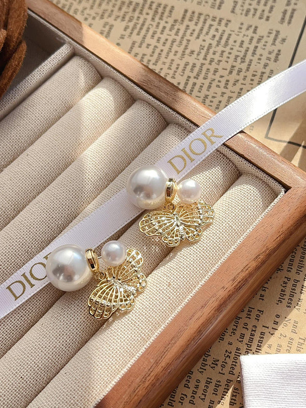 A1071  Women's butterfly pearl earring jewelry