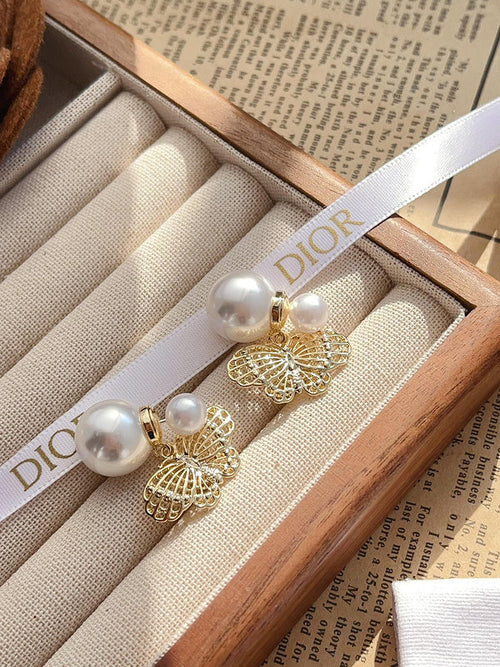 A1071  Women's butterfly pearl earring jewelry
