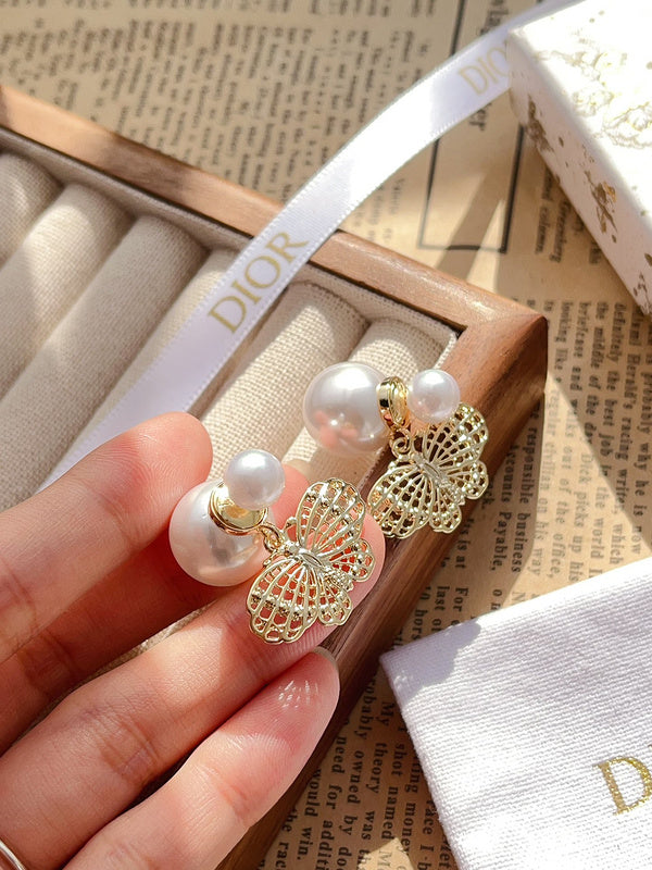 A1071  Women's butterfly pearl earring jewelry