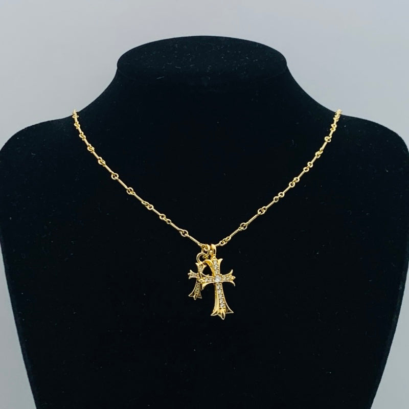 CHSN4  Women's Retro Love Cross Side Necklace Jewelry