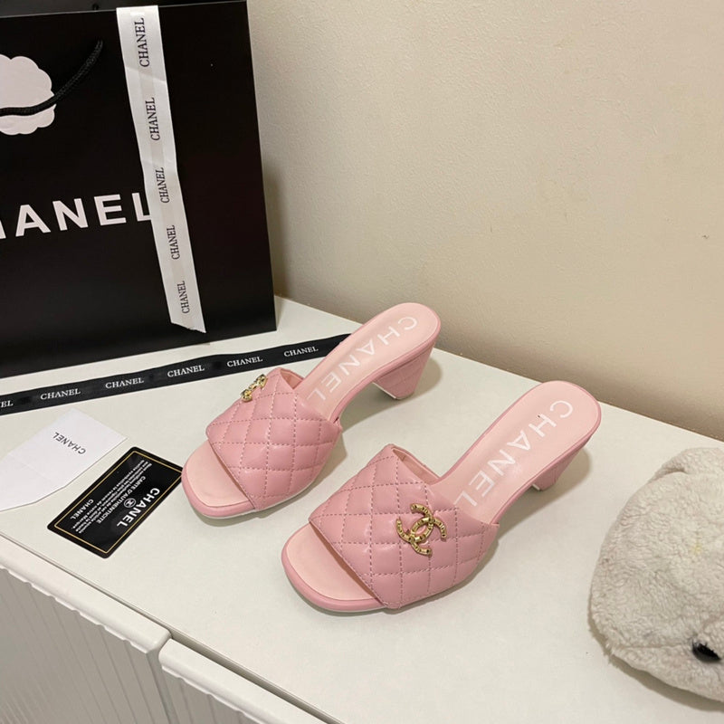 MCS54 Leather slippers Women Heel 6CM shoes 35-41 With box