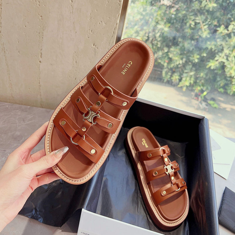 MBCS13 Leather Slippers Size 35-42 Shoes with Box