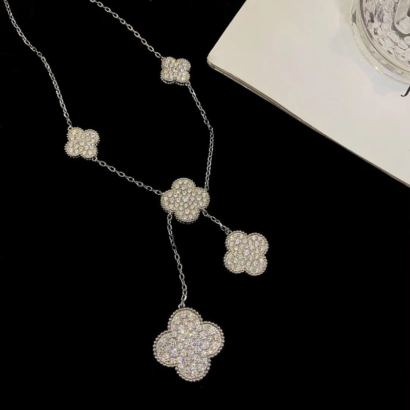 VAN45  New women's full diamond six flower necklace jewelry