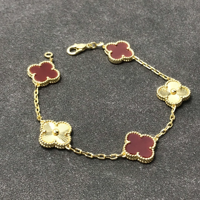 VAB59   Women's Classic Laser Red Jadeite Five Flower Bracelet Jewelry