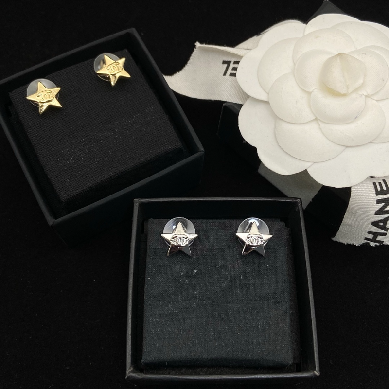CHE82  Women's new shiny five pointed star double C earring jewelry