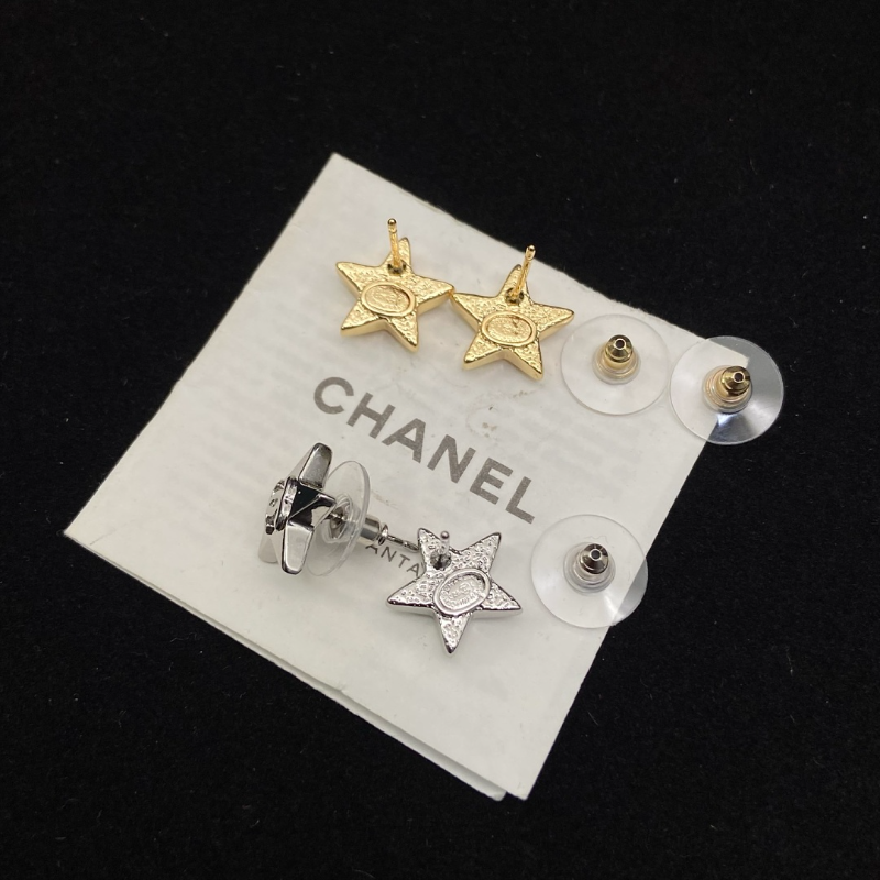 CHE82  Women's new shiny five pointed star double C earring jewelry