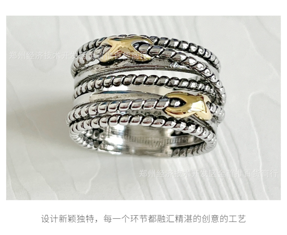 DY DR14 Simple Multi Layer Twisted Wire Ring, Copper Plated Jewelry