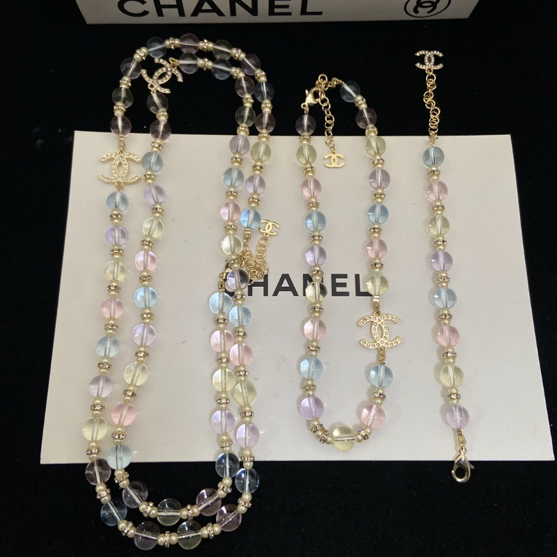 CHN110  Women's early spring new item, color glass double C sweater chain, necklace, bracelet, jewelr