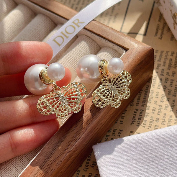A1071  Women's butterfly pearl earring jewelry